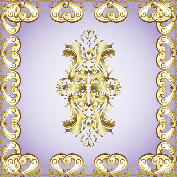 Decorative symmetry arabesque. Good for greeting card for birthday, invitation or banner. Gold on neutral, beige and gray colors. Seamless pattern medieval floral royal pattern. - Photo, Image
