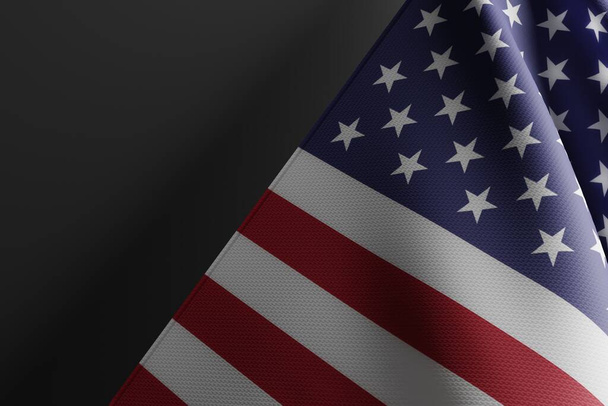 Bandera de EE.UU. sobre un fondo oscuro. Día de la Independencia en los Estados Unidos. 4 de julio y Día Nacional de los Estados Unidos de América. 3d render, ilustración 3d. - Foto, Imagen