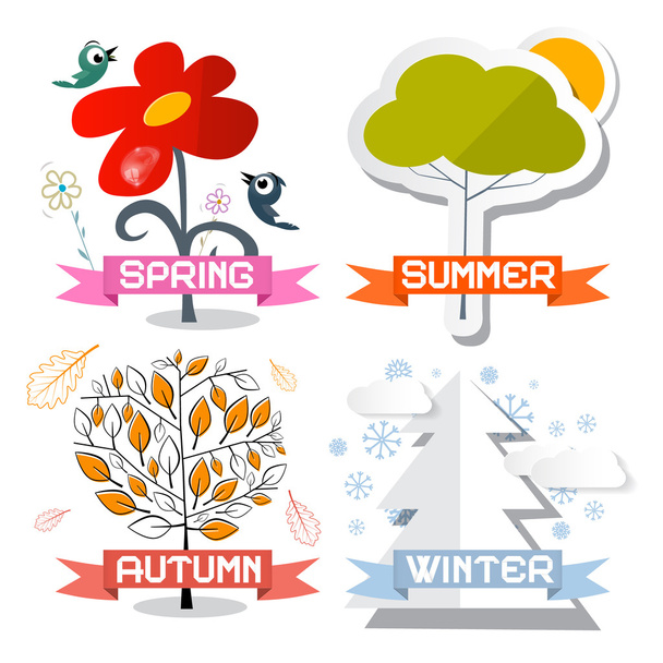 Four Seasons Vector Symbols Isolated on White Background - Вектор,изображение