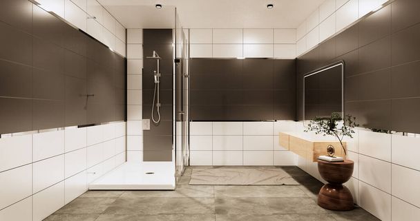 Granite Tiles white and black wall design Toilet, room modern style. 3D illustration rendering - 写真・画像