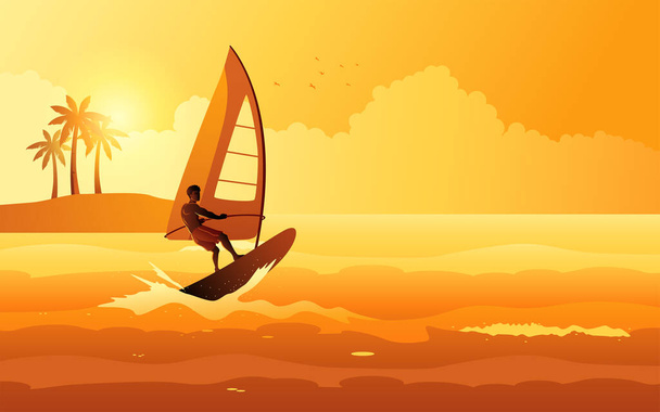 Windsurfer, extreme sport, leisure and hobby, vector illustration - Vector, Image