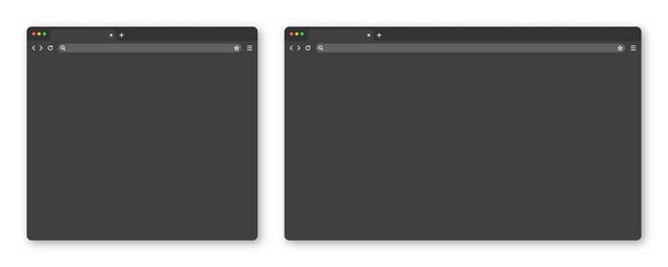 Blank web browser window with tab, toolbar and search field. Modern website internet page in flat style. Browser mockup for computer, tablet or smartphone. Adaptive UI, dark mode. Vector illustration. - ベクター画像