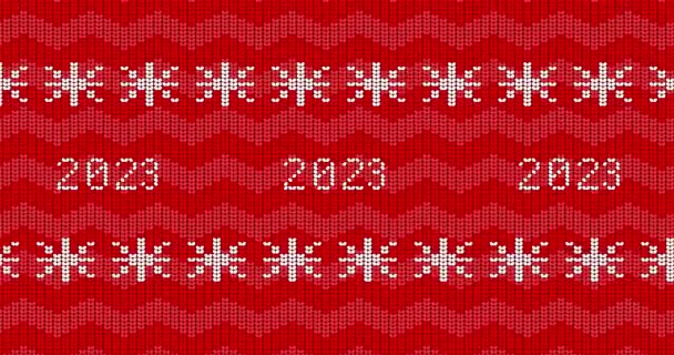 Noel ve Yeni Yıl tatili sezonu beyaz kar taneleri ve 2023 numaralı çirkin süveter. Kış örgü süveter deseninin animasyonu. - Video, Çekim