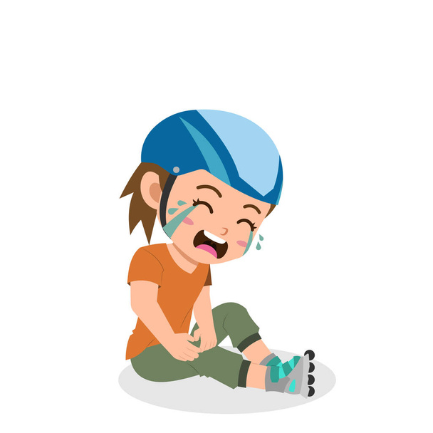 Cartoon of Cute Girl Getting Leg Pain While Rollerblading - Vector, Image