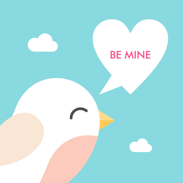 Vector St. Valentine's day greeting card in flat style. Cute bird  in the sky with message bubble - Vecteur, image