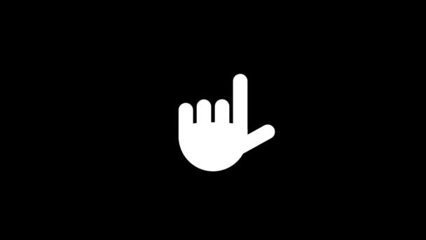 A mutatóujj fehér ikonja fekete alapon. Kézjelek süket nyelven. Dinamikus stílusú felvételek a projekthez. 4K videoanimáció mozgóképekhez és kompozíciókhoz - Felvétel, videó