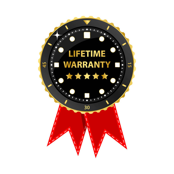 Lifetime Warranty 5 star clock style red ribbon - Photo, Image