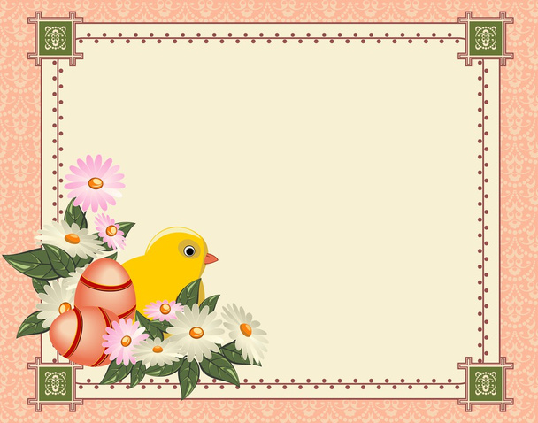 Beautiful Easter background with flowers and place for text - Vector, Imagen