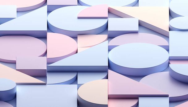 Abstract geometric composition, background design in pastel colors, 3d render - Фото, изображение