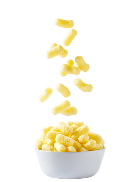 Delicious crispy Cheese isolated on white background, Cheese ball or cheesy  puffs on white With clipping path. Stock Photo