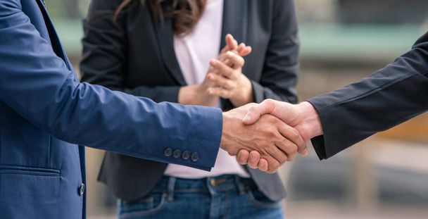 Business agreement, people shaking hands, good job, partnership, congratulations and business teamwork concept. - Фото, зображення