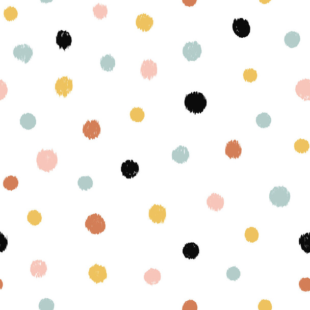 Cute hand drawn seamless pattern with colorful Polka Dots. Abstract Multicolored doodle shapes on white background. Design for background, wallpaper, wrapping, fabric and all your creative project - Vektör, Görsel