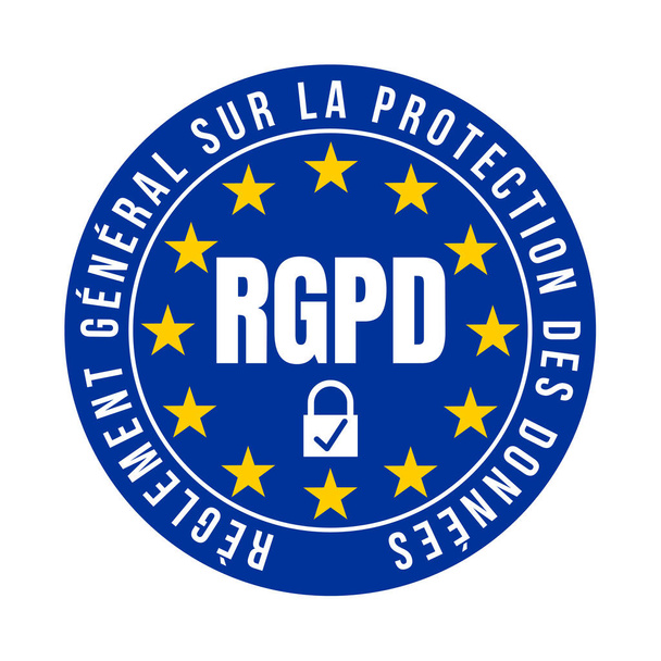 Icono símbolo del RGPD llamado RGPD reglement general sur la protection des donnees in French language - Foto, imagen
