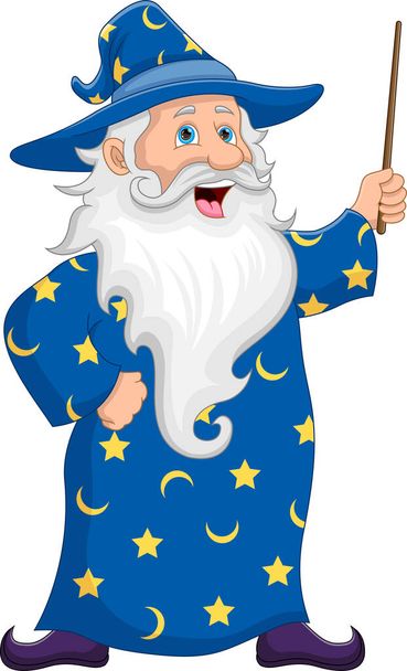 старий чарівник мультфільм тримає паличку
 - Вектор, зображення