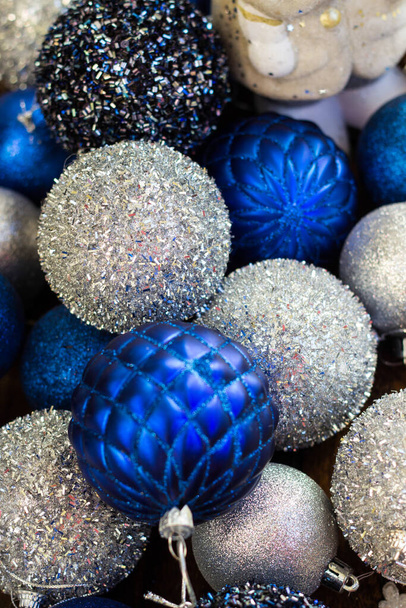 Blue and silver ornaments for Christmas - Фото, изображение