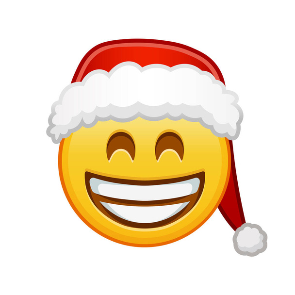 Cara sonriente navideña con ojos risueños Gran tamaño de sonrisa emoji amarilla - Vector, imagen
