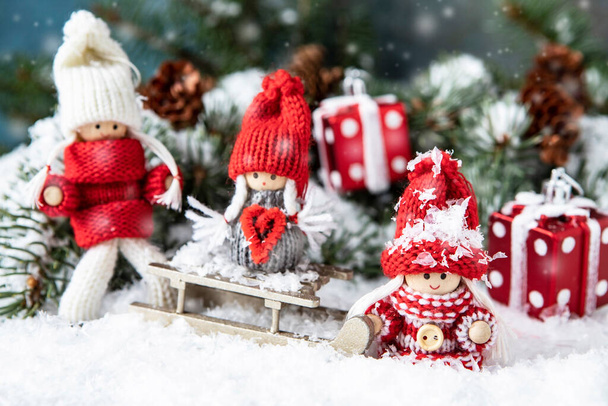 Cute christmas gnome dressed in knitted clothes - Φωτογραφία, εικόνα