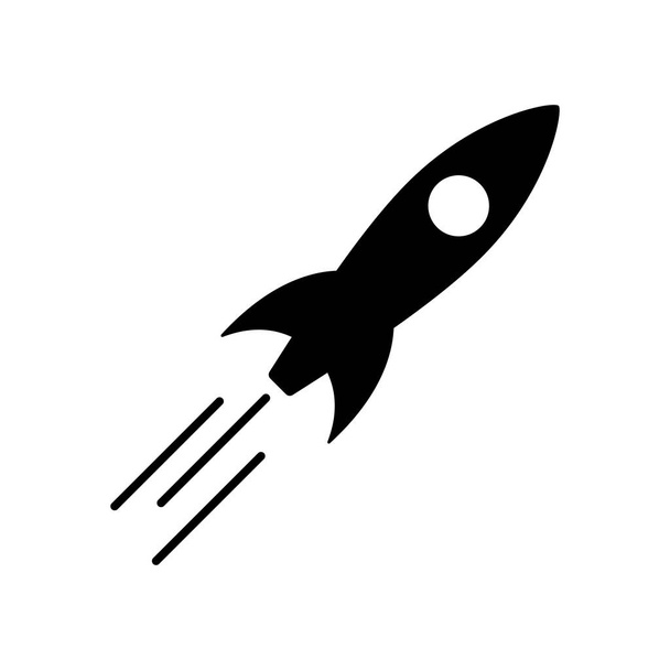 Shuttle-Symbol. Schwarze Ikone des Raumschiffs. Vektorillustration. Flache Ikone des Raketenstarts - Vektor, Bild