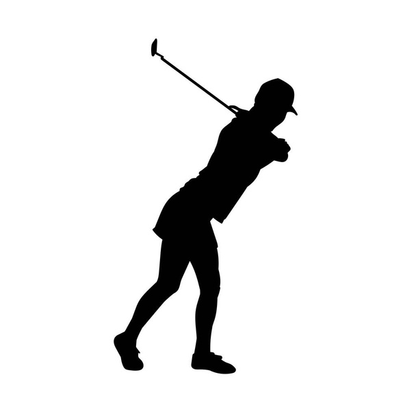 silhouette di una donna che oscilla il suo bastone da golf. silhouette di un atleta di golf femminile. - Vettoriali, immagini