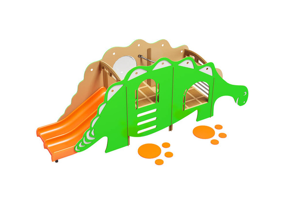 3D illustratie van groene dinosaurus speeltuin op witte achtergrond geen schaduw - Foto, afbeelding