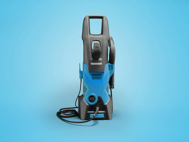 3D illustratie van blauwe professionele elektrische wasmachine voor auto 's op blauwe achtergrond met schaduw - Foto, afbeelding