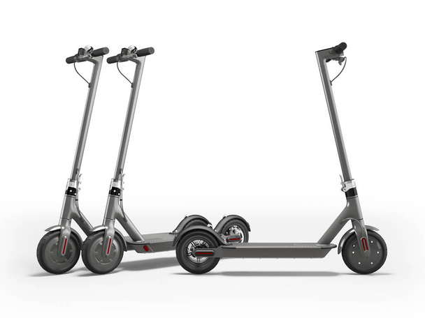 3d illustration set of modern electric scooter for walking around the city on white background with shadow - Photo, Image