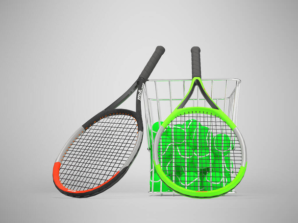 3Dイラストセットの大きなテニスのトレーニングゲームのための灰色の背景に影 - 写真・画像