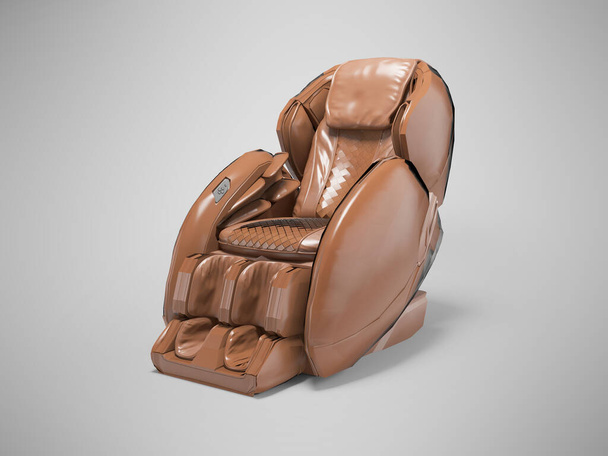 3D απεικόνιση του πλήρους σώματος δερμάτινη καρέκλα μασάζ σε γκρι φόντο με σκιά - Φωτογραφία, εικόνα