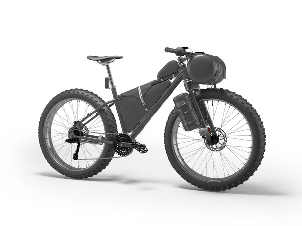 3d ilustración de hardtail bicicleta deportiva de montaña para el turismo con bolsas sobre fondo blanco con sombra - Foto, Imagen