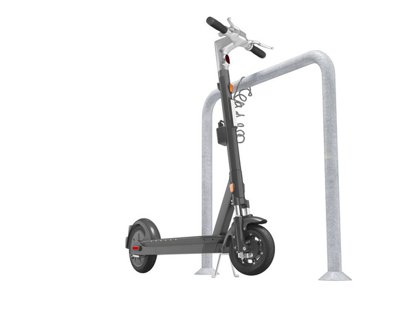 Illustration 3D de scooter électrique sur le parking avec port de charge isolé sur fond blanc pas d'ombre - Photo, image