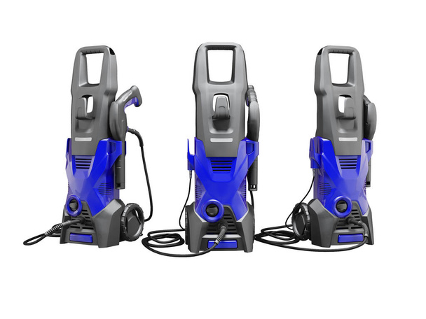 3D illustration of group of electric mini high- pressure washers for washing cars on white background no shadow - Photo, Image