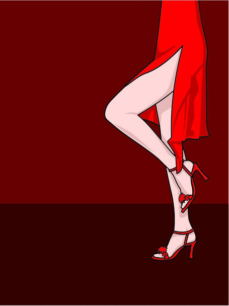 "Legs of woman in a red dress" colorful vector illustration - Wektor, obraz