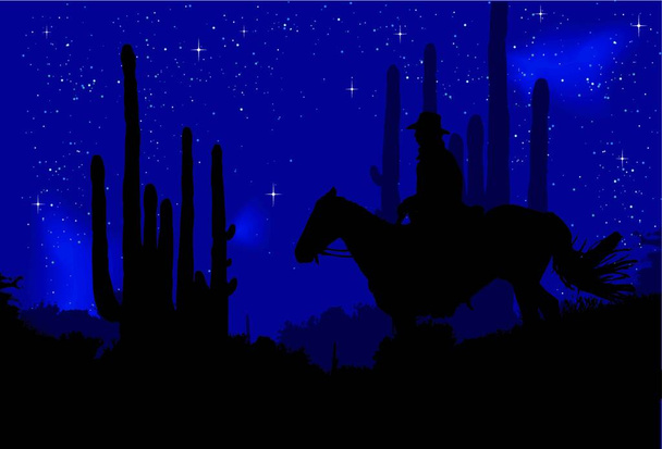 Cowboy in der Nacht moderne Vektorillustration - Vektor, Bild
