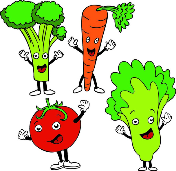 Personajes de dibujos animados de alimentos, ilustración de vectores de colores  - Vector, imagen