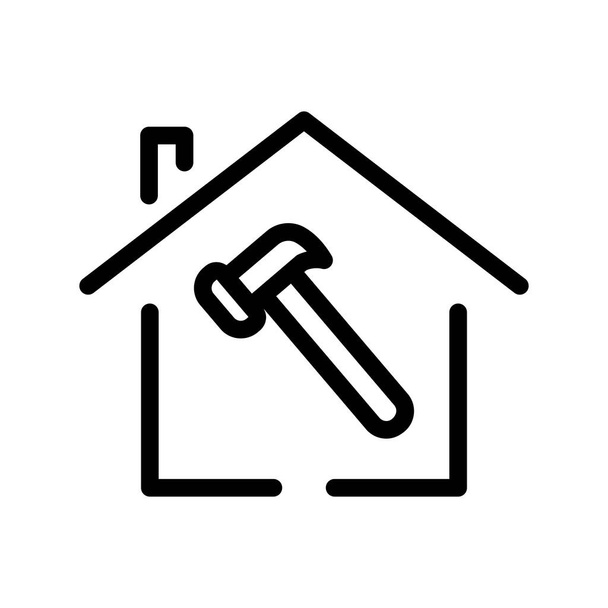Ilustración de la línea de la casa con martillo. adecuado para el icono de mejora del hogar. icono relacionado con bienes raíces. Diseño vectorial simple editable. Pixel perfecto a 32 x 32 - Vector, imagen