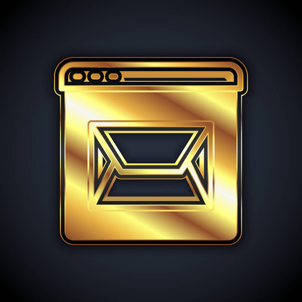 Gouden Website en enveloppe, nieuw bericht, e-mail pictogram geïsoleerd op zwarte achtergrond. Gebruik voor e-mail nieuwsbrieven, headers, blogberichten. Vector - Vector, afbeelding