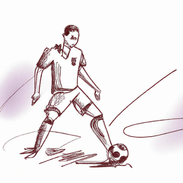 jalkapalloilija pelaa kentällä Qatar maailman jalkapallo cup luonnos tyyli kuvitus taidetta - Valokuva, kuva