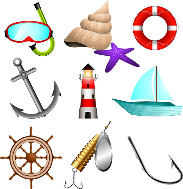 Icônes de mer, illustration vectorielle colorée - Vecteur, image