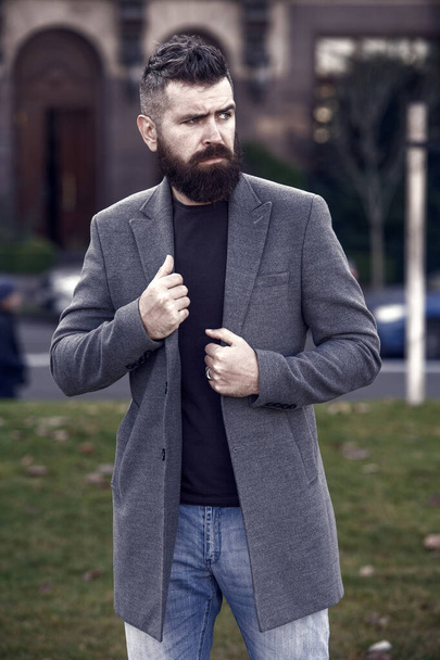 Confident and stylish. male barber care. casual fashion beauty. modern life. confident and handsome brutal man. trendy businessman. mature hipster with beard. brutal caucasian hipster with moustache. - Fotografie, Obrázek