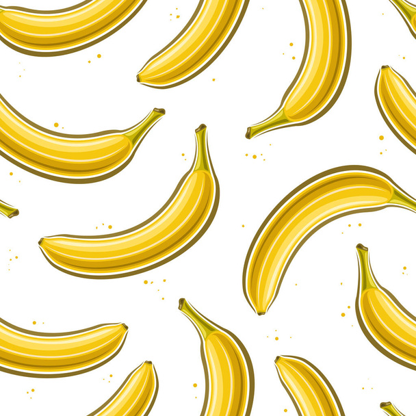 Vector Banana Padrão sem costura, fundo quadrado repetindo com ilustrações recortadas de bananas maduras amarelas inteiras, grupo de leigos simples frutas de banana fechadas para o interior da casa em fundo branco - Vetor, Imagem