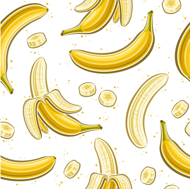 Διάνυσμα Μπανάνα Seamless Pattern, πλατεία επαναλαμβανόμενο φόντο με κοπεί εικονογραφήσεις του συνόλου άνοιξε ώριμες μπανάνες, ομάδα επίπεδης lay ενιαία κλειστά φρούτα μπανάνας για το εσωτερικό του σπιτιού σε λευκό φόντο - Διάνυσμα, εικόνα