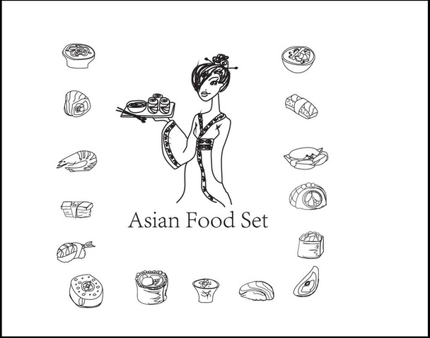 Set di scarabocchi di sushi, illustrazione vettoriale - Vettoriali, immagini