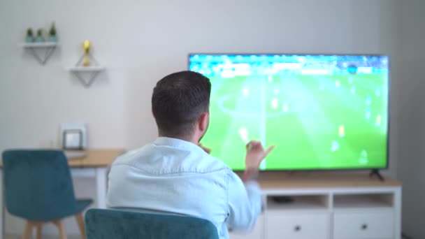 calcio tifoso di calcio a casa in grande schermo TV font. Filmati FullHD di alta qualità - Filmati, video