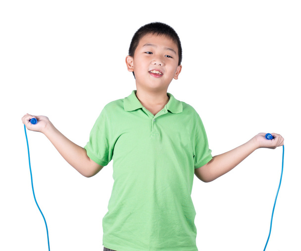Boy holding a jump rope isolated on white background - Photo, image