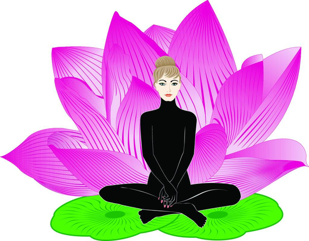 дівчина медитує, графічна Векторна ілюстрація  - Вектор, зображення