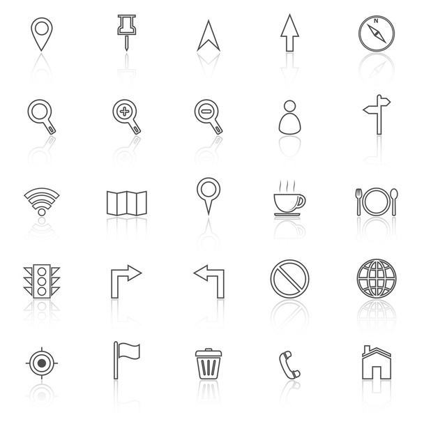Map line icons with reflect on white background - Vector, Image