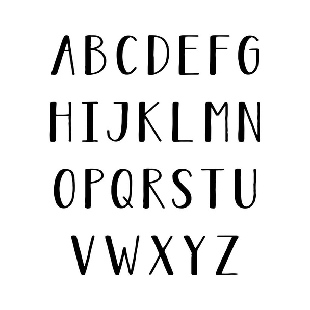 Hand drawn narrow alphabet. Uppercase tall and thin letters on white background for design. - Vektor, kép