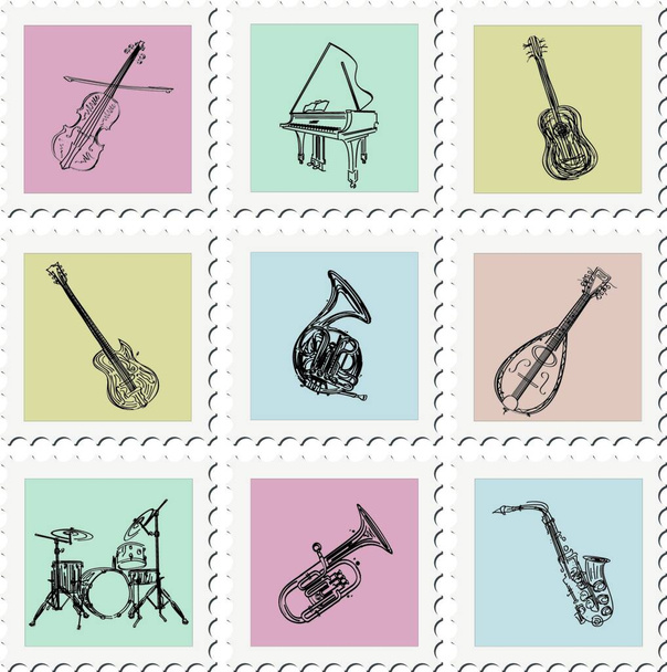 Instrumentos de selo postal ilustração vetorial gráfica  - Vetor, Imagem