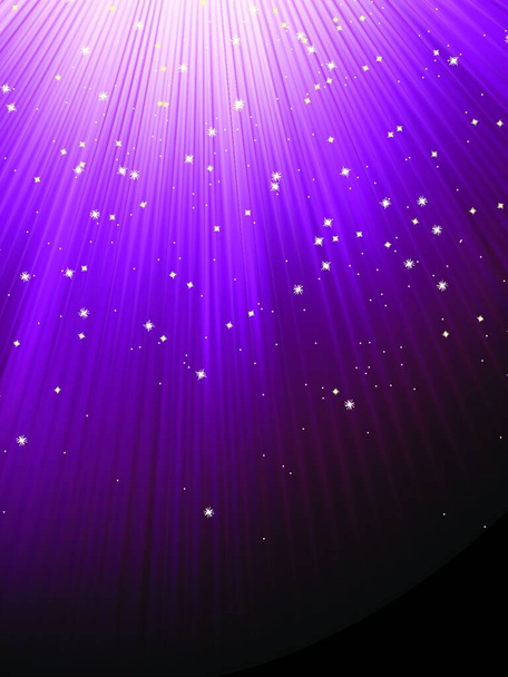 "Snow and stars on purple luminous rays. EPS 8" - Vector, Image