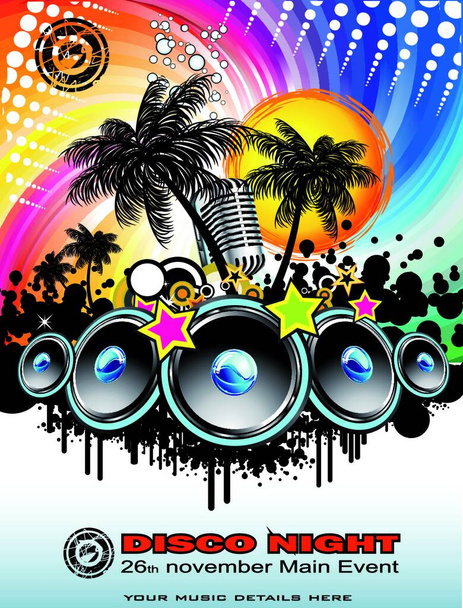 "Music Event Discoteque Flyer" colorful vector illustration - Vector, Image